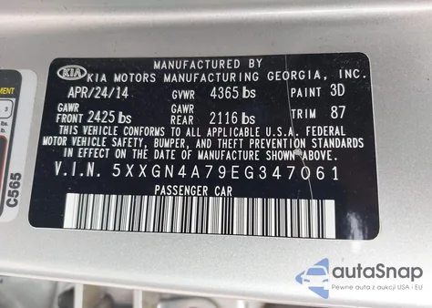 2014 Kia Optima Ex from USA, damaged, VIN 5XXGN4A79EG347061